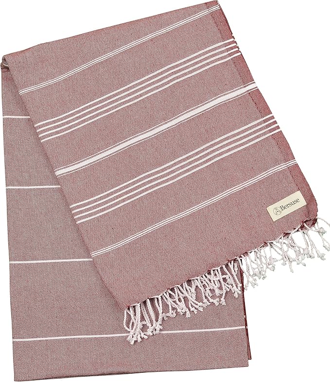 Bersuse Towels Anatolia XL Beach Blanket Throw Blanket Turkish Towel 100% Cotton Extra-Large Quick-Dry Lightweight Premium Peshtemal Towel - 61x82 Inches, Burgundy (Set of 6)